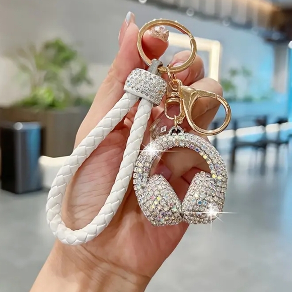 Keychain/Bagcharm with Rhinestone Headphones - Picture 3 of 3